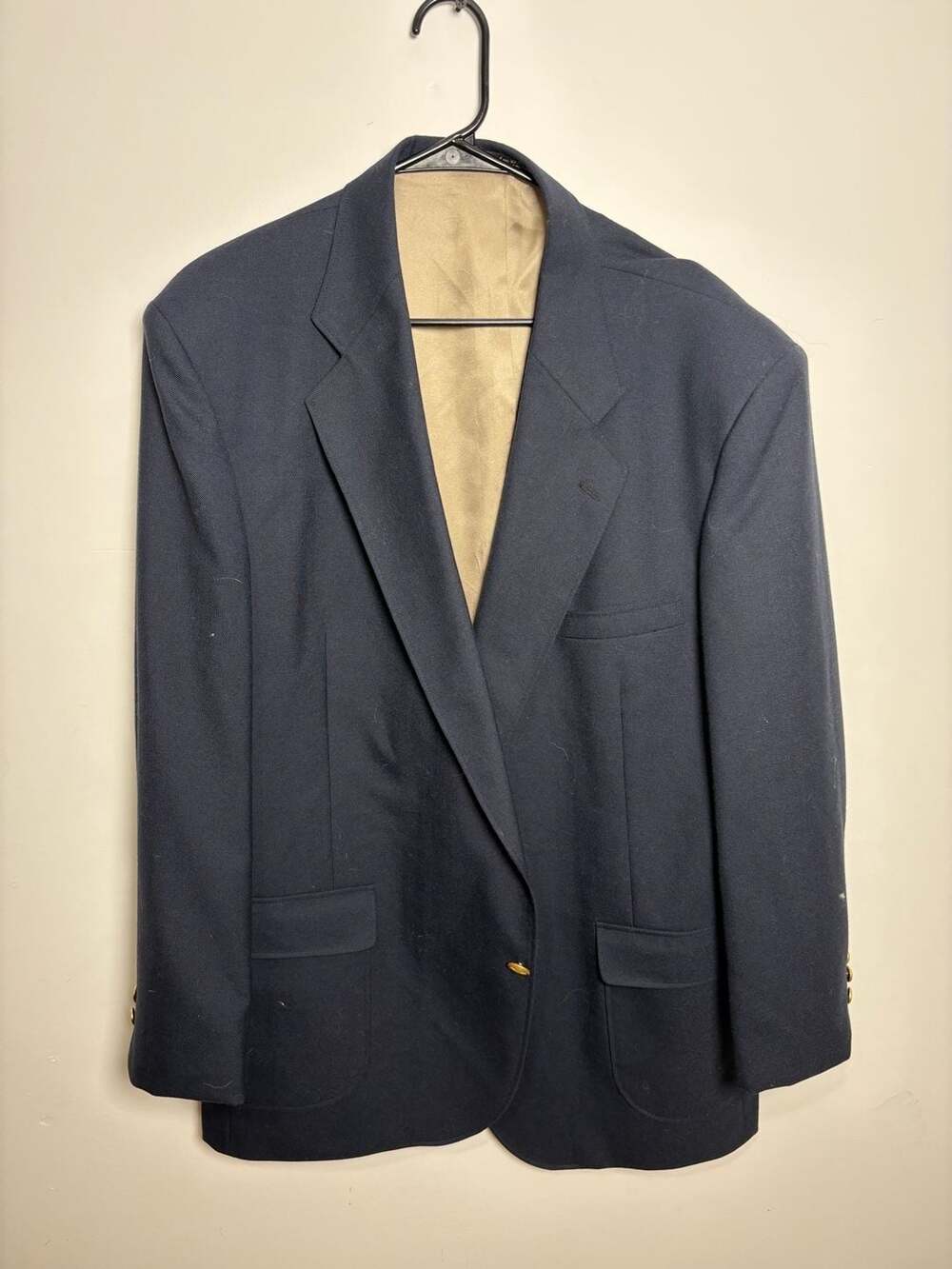 Stanley Blacker Vintage Navy Blue Blazer Sport Coat with Gold Crest Buttons